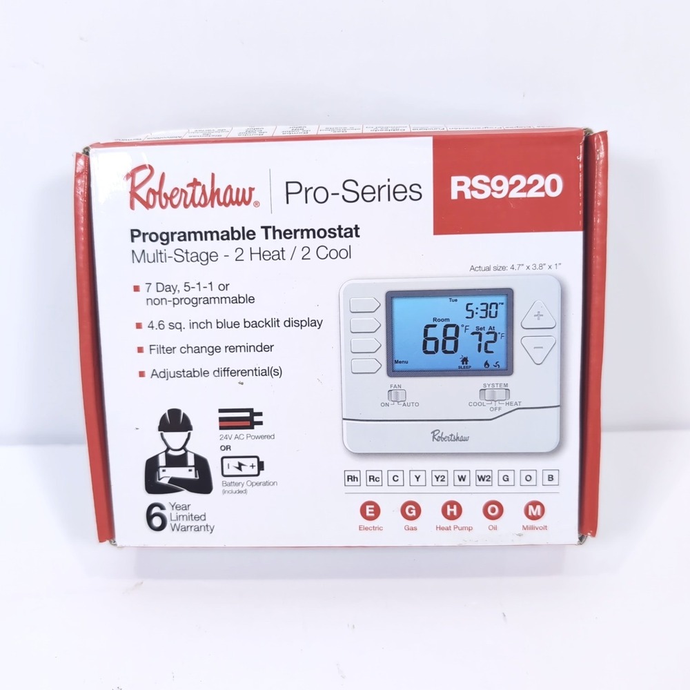 Robertshaw Programmable Thermostat Pro Series RS9220 Multi Stage 7 Day Heat/Cool